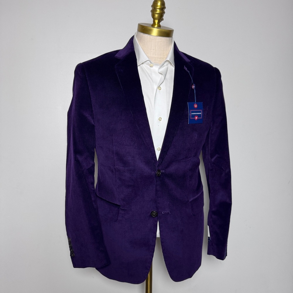 Saddlebred Blazer Mens 36R Purple Solid Corduroy Notch Lapel Two-Button B8999J